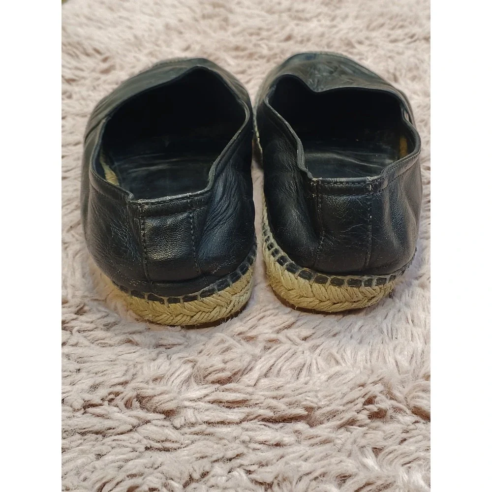 Saint Laurent Black Leather YSL Logo Espadrilles Flats‎ Slip On Shoes